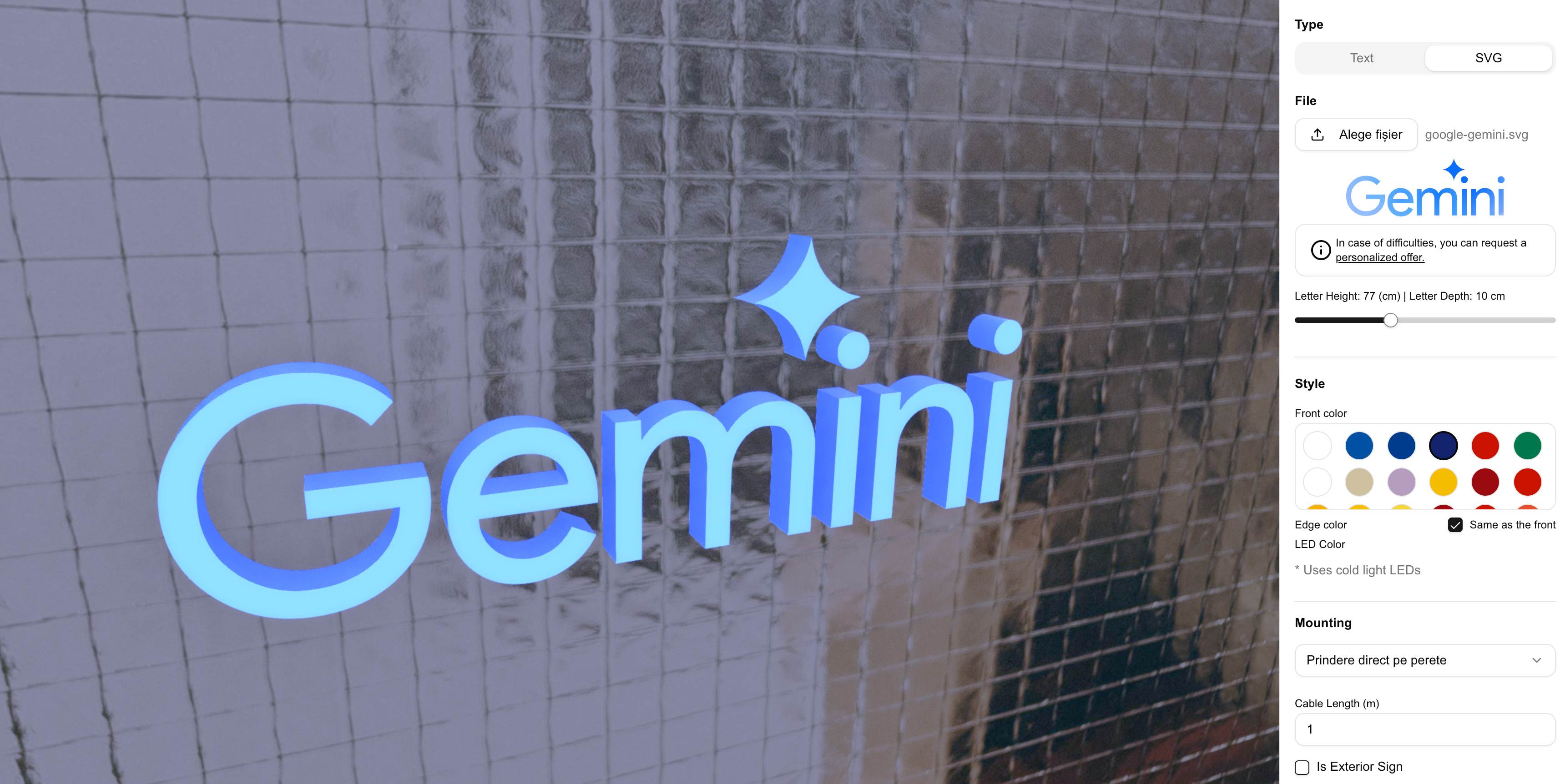 Channel Letters - Gemini sign with 3D depth and LED lighting